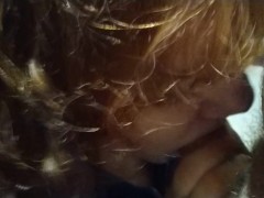 Public blowjob, first time cum in mouth and gag