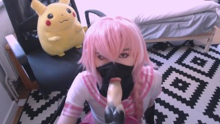 Lewd cosplay slut plays with toys
