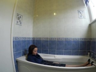 school bathroom, solo female, Sophia Smith, bathtub fetish