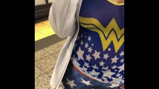 A Day Out With The Wife In A See-Through Wonder Woman Shirt And Leggings