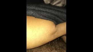 Ebony With Hand in Panties Creaming Her Hairy Pussy