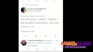 Angel told to drink her piss in the snow