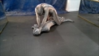 crocodile zentai struggles against snake zentai