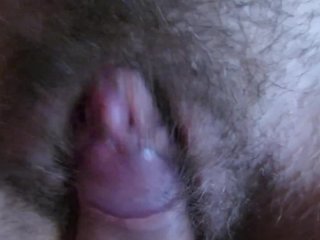 Close UpHard Swollen Clit Hairy_Pussy Teasing with Cockhead in_Close Up
