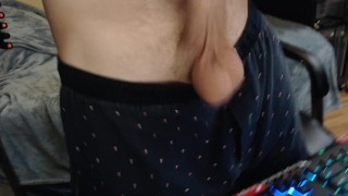 LOW HANGERS BOUNCING BALLS AND A HUGE UNCUT DICK JERK OFF UP CLOSE WITHOUT A CUM SHOT