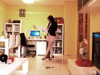 Angie the sexy teacher stepping and slippering on a banana peel