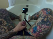 Preview 6 of Inked Daddy Bear Stroking and Pissing in Hotel