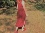Preview 1 of Playful Redhead Pissing in Forest and Showing her Big Boobs