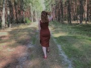 Preview 5 of Playful Redhead Pissing in Forest and Showing her Big Boobs