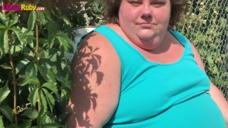 BBW Flashes Fat Belly Outside