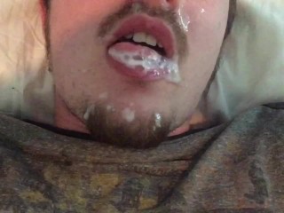 Cock Reacts: Cum Slurper CEI, Cumslut Fills Mouth & Blows Bubbles! Legs Up!