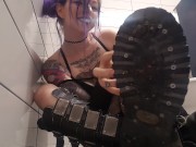 Preview 2 of Goth girl sweaty smelly feet public bathroom