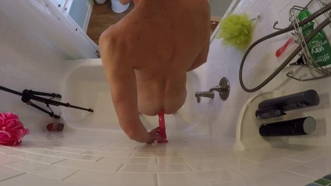 Bi Boy Fucking a Pink Dildo in the Bathroom