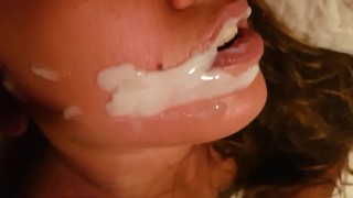 GIRL TAKES HUGE CUMSHOT WHILE in bed