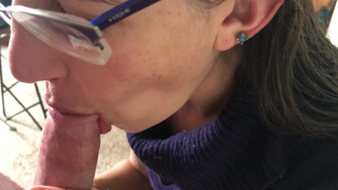 Wife in turtleneck sweater sucking cock with massive facial- viewer request