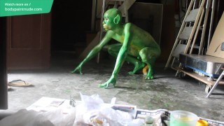 Gay Teen Bodypainting 19-Year-Old Boy Transformed Into Miserable Green #1