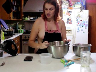 amateur, baking, big tits, kitchen apron