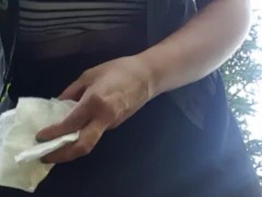 Casual upskirt piss in middle of walking path at the park. Nearly caught!