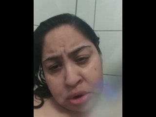 solo female, shower, brunette, cumming