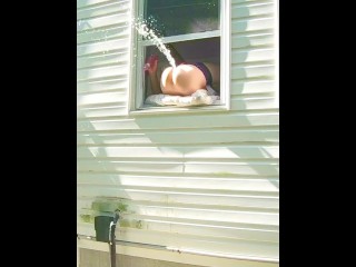 HORNY Dildo Orgasm Squirting out of Window while Neighbors are Outside!