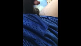 Secretly playing with my cock with my stepcousin in the other room