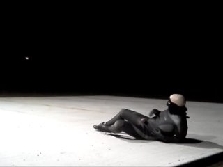 skinhead in lubed wetsuit jerks off outside of industrial site