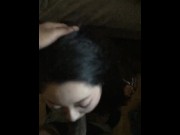 Preview 1 of Asian girl sucking big dick while boyfriend is in shower