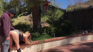 MILF in the yard fucks peeping neighbor - Erin Electra