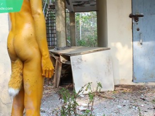 黄色いプラスチック人形/惨めな屈辱ボディーペイント/NakedボディArt#1