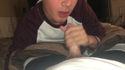 TINY TWINK GIVES AMAZING BJ + TAKES CUM IN MOUTH AND ON FACE