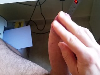 Horny Man Oozing Precum and Masturbating While Watching Porn