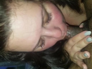 Sexy brunette with big tits sucking dick and taking_a load