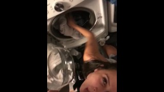 Step sister sucks my cock while doing laundry