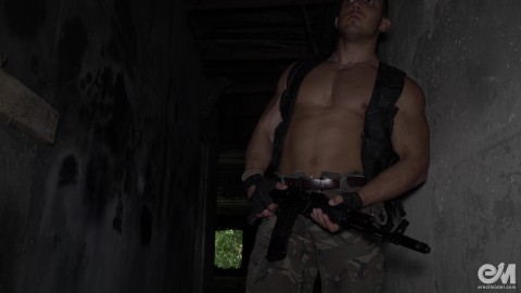 Hot military guy masturbating and cumming after patrol in Ultra HD video