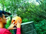 Twink is fucking a pumpkin and eating own creampie in the garden