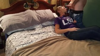 As She Watches Me Jerk Off She Gets Cum On Her Face