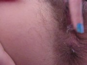 Preview 4 of Fingering my extreme hairy wet big clit pussy