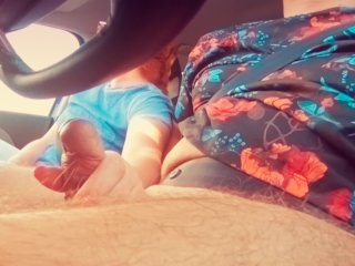 I helped myDriver Relax on a Long RoadTrip Redhead Car HandjobCumshot