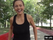 Preview 4 of Cute jogger almost caught masturbating in a public park