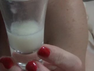drinking cum from a glass & describing the taste with BTS footage