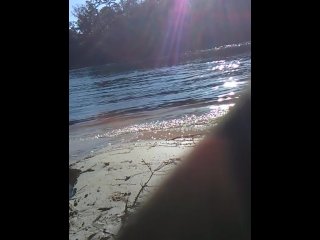 blonde sheds her top in public on river beach as butterfy shed cocoons