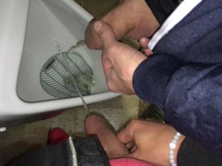 Pissing with my step brother at disco urinal