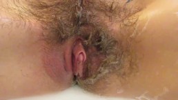 Shaving off my extreme hairy big clit pussy lips in close up
