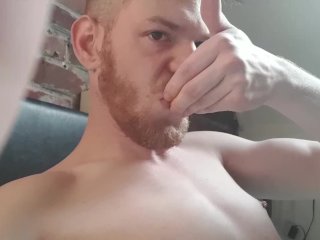 Gingerboy jerking off cum and eating cum