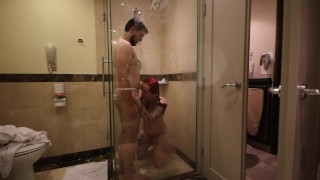 In A European Hotel Room A Steamy Shower Sex And Swallow With A Redhead
