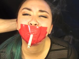 cigarette torture, smoking, duct tape bondage, missdeenicotine