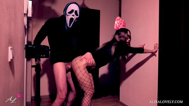 Masked Maniac Intensely Fucks Brunette in Front of Mirror - Halloween Roleplay Fetish Couple Game