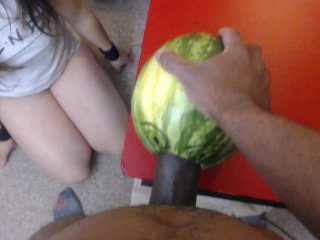 Blowjob and Melon Fucking. 1 Guy 1 Girl_and aMelon.