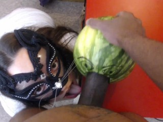 Blowjob and Melon Fucking. 1 Guy 1 Girl and a Melon.