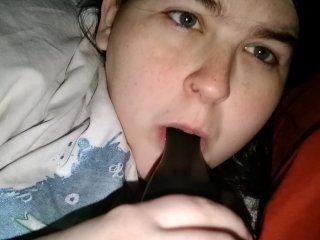 Plus size girl deep throats her brush